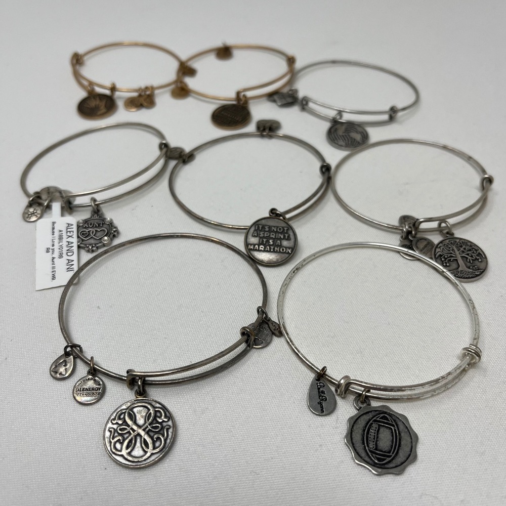 Alex and Ani Bangle Bracelet Lot of 8 Aunt Tree of Life Marathon Football & more